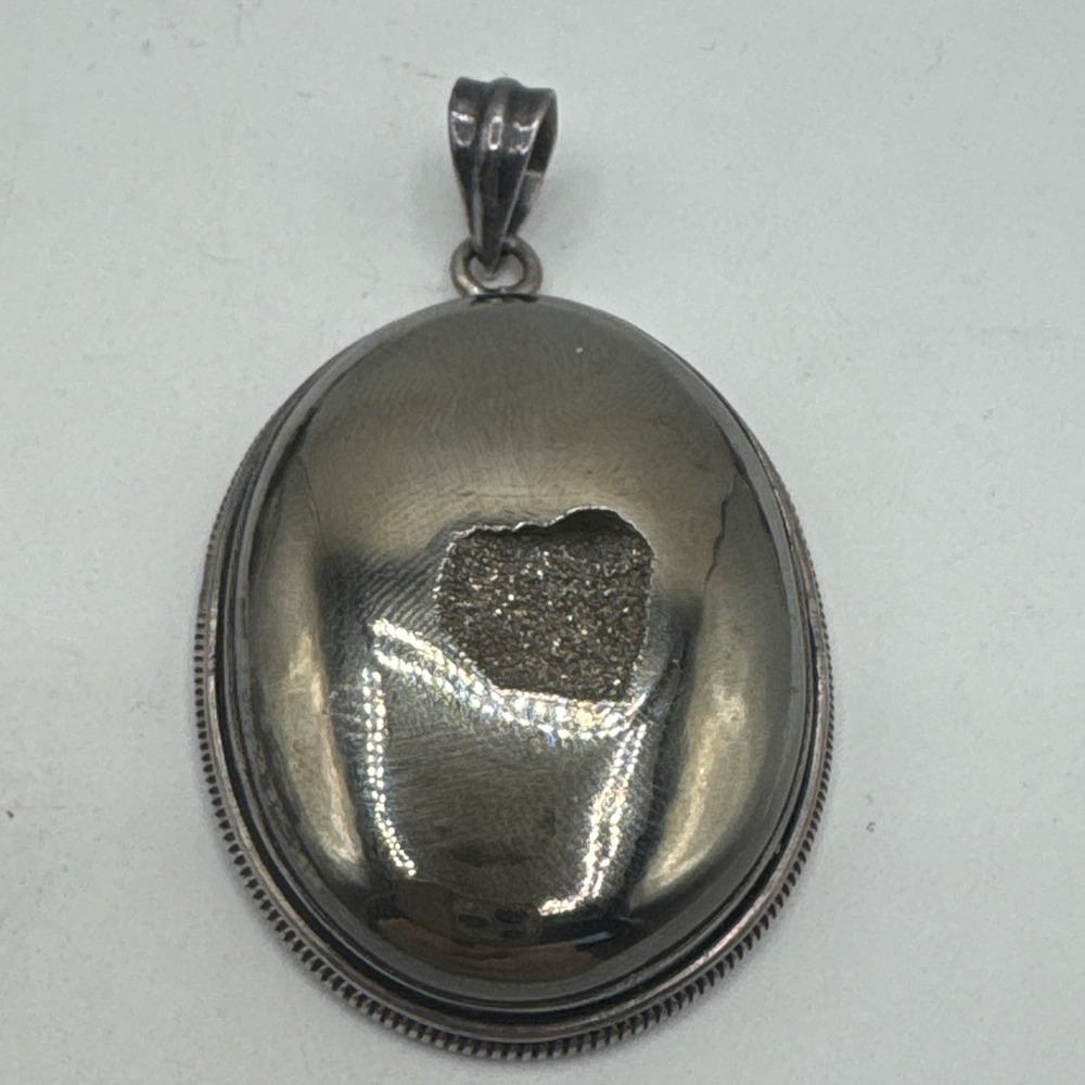 Vtg Pyrite Druzy Gemstone 925 Sterling Silver Jewelry‎ Pendant Natural Look 22g